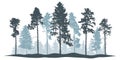 Winter landscape, silhouette of coniferous forest, beautiful pines and spruce trees. Vector illustration Royalty Free Stock Photo