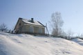 Winter landscape a small farmhouse on the Hill Royalty Free Stock Photo