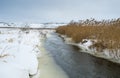 Winter landscape with small river Royalty Free Stock Photo