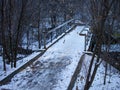 A small bridge in the forest across the river. Royalty Free Stock Photo