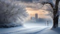 Winter landscape with snow. Beautiful christmas panorama with fresh powder snow