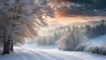 Winter landscape with snow. Beautiful christmas panorama with fresh powder snow