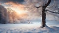 Winter landscape with snow. Beautiful christmas panorama with fresh powder snow