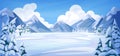 Winter landscape. Snow Christmas day scenery. Ice Canada mountains. Nature panorama. New Year frozen lake. Snowy pine Royalty Free Stock Photo