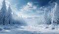 Winter landscape snow covered forest, frozen mountain, tranquil scene generated by AI Royalty Free Stock Photo