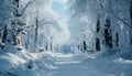 Winter landscape snow covered forest, frozen tree, tranquil beauty in nature generated by AI Royalty Free Stock Photo