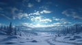 Winter landscape with snow covered forest and sky, AI Royalty Free Stock Photo