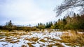 Winter landscape with snow covered grass fields in Campbell Valley Park Royalty Free Stock Photo