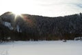 Winter landscape with a snow-covered houses in the ski area, reit im winkl