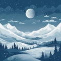 winter landscape with snow covered mountains and a full moon Royalty Free Stock Photo