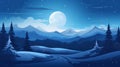 winter landscape with snow covered mountains and a full moon Royalty Free Stock Photo