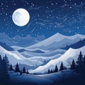 winter landscape with snow covered mountains and a full moon Royalty Free Stock Photo