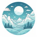 winter landscape with snow covered mountains and a full moon in the sky Royalty Free Stock Photo