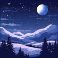 winter landscape with snow covered mountains and a full moon in the sky Royalty Free Stock Photo