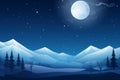 winter landscape with snow covered mountains and a full moon in the sky Royalty Free Stock Photo