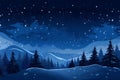 winter landscape with snow covered mountains and pine trees at night Royalty Free Stock Photo