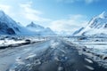 Winter landscape with snow covered road and mountains Royalty Free Stock Photo