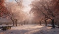Winter landscape snow covered tree branch in tranquil forest, under sunlight generated by AI Royalty Free Stock Photo