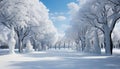 Winter landscape snow covered tree in tranquil forest, frozen beauty generated by AI Royalty Free Stock Photo