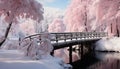 Winter landscape snow covered trees in a frozen forest generated by AI Royalty Free Stock Photo