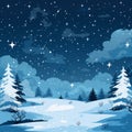 winter landscape with snow covered trees and stars in the night sky Royalty Free Stock Photo