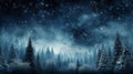 winter landscape with snow covered trees and stars in the night sky Royalty Free Stock Photo