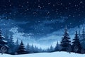 winter landscape with snow covered trees and stars in the sky Royalty Free Stock Photo