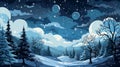 winter landscape with snow covered trees and stars in the sky Royalty Free Stock Photo