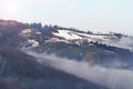 Winter landscape with snow and fog in the Tosco Emiliano Apennines, Bologna, Italy