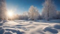 winter landscape with snow winter space of snow with blue sky and sun rays a photo a cold and bright mood Royalty Free Stock Photo