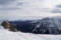 Winter landscape of snowcapped Swiss Alps in cantons St. Gallen and Grisons.