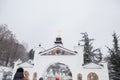 Winter landscape, snowy day, orthodox Grgeteg Monastery. Located in the village of Grgeteg on the mountain Fruska Gora Royalty Free Stock Photo