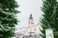 Winter landscape, snowy day, orthodox Grgeteg Monastery. Located in the village of Grgeteg on the mountain Fruska Gora Royalty Free Stock Photo