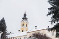 Winter landscape, snowy day, orthodox Grgeteg Monastery. Located in the village of Grgeteg on the mountain Fruska Gora Royalty Free Stock Photo