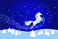 Winter landscape with snowy fairy horse