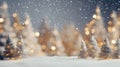 Winter landscape with snowy fir trees and bokeh lights. Christmas background Royalty Free Stock Photo