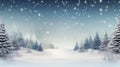 Winter landscape with snowy fir trees and falling snowflakes. Christmas background.