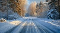 Winter landscape. Snowy road on a winter .