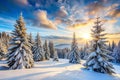 Winter Landscape with Snowy Spruce Trees Royalty Free Stock Photo