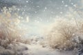 Winter landscape with snowy trees and snowflakes. 3d render, A mesmerizing scene of snowflakes drifting in the wind, with soft