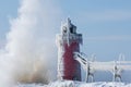 Winter, South Haven Lighthouse with Crashing Wave