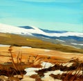 Winter landscape in spanish mountains, painting Royalty Free Stock Photo