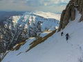 A winter landscape of a spectacular trail in Bucegi Mountains, Romania