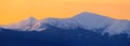 Winter landscape at sunrise, panorama, banner - view of the mountain range Royalty Free Stock Photo