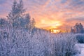 Winter landscape with sunset Royalty Free Stock Photo