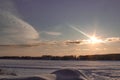 Winter landscape. Sunset  Forest on horizon Royalty Free Stock Photo