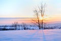 Winter landscape at sunset on the hill Royalty Free Stock Photo