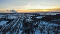 Winter landscape with sunset over highway Royalty Free Stock Photo