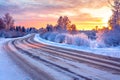 Wintry snowy road in ice Royalty Free Stock Photo