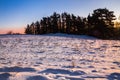 Winter landscape at sunset and silhouettes of trees Royalty Free Stock Photo